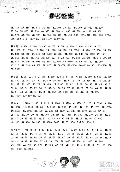浙江少年儿童出版社2020年小学口算速算天天练三年级上册参考答案 浙江少年儿童出版社2020年小学口算速算天天练三年级上册参考答案