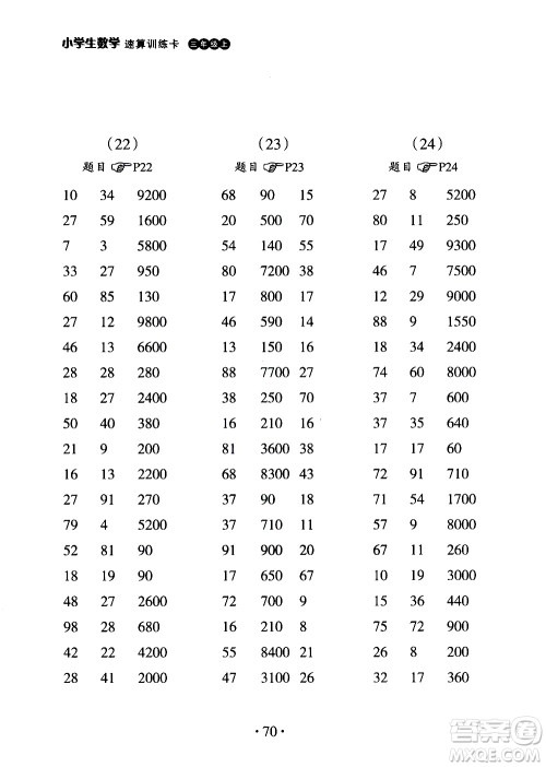 浙江教育出版社2020秋新课标小学生数学速算训练卡三年级上册参考答案 浙江教育出版社2020秋新课标小学生数学速算训练卡三年级上册参考答案