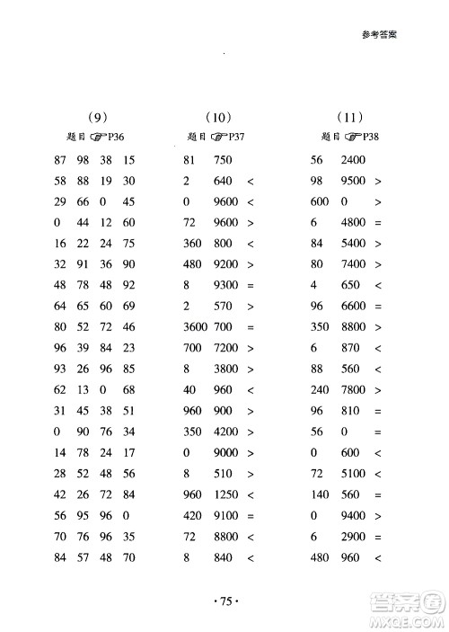 浙江教育出版社2020秋新课标小学生数学速算训练卡三年级上册参考答案 浙江教育出版社2020秋新课标小学生数学速算训练卡三年级上册参考答案