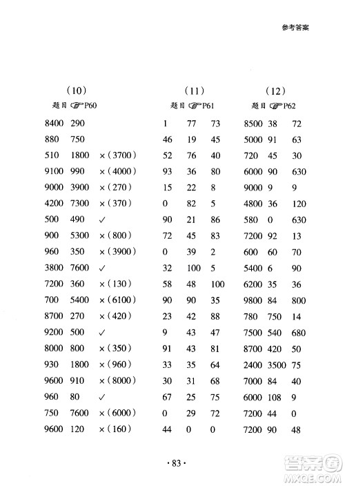 浙江教育出版社2020秋新课标小学生数学速算训练卡三年级上册参考答案 浙江教育出版社2020秋新课标小学生数学速算训练卡三年级上册参考答案