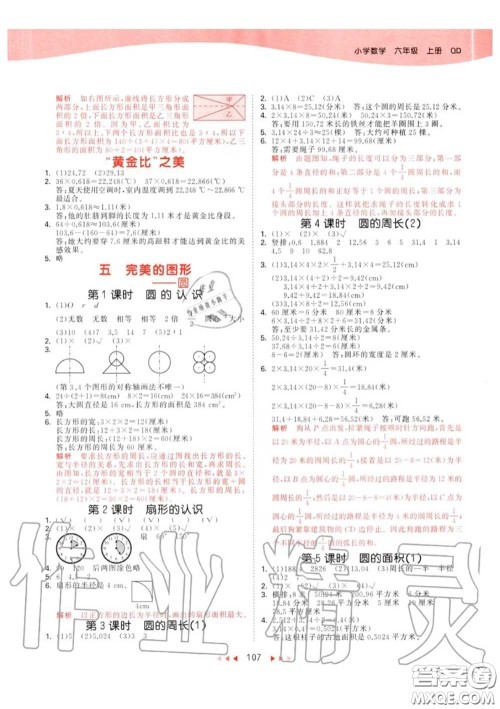 小儿郎2020秋53天天练六年级数学上册青岛版参考答案 小儿郎2020秋53天天练六年级数学上册青岛版参考答案