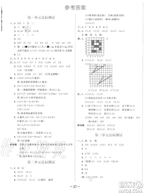 小儿郎2020秋53天天练五年级数学上册人教版参考答案