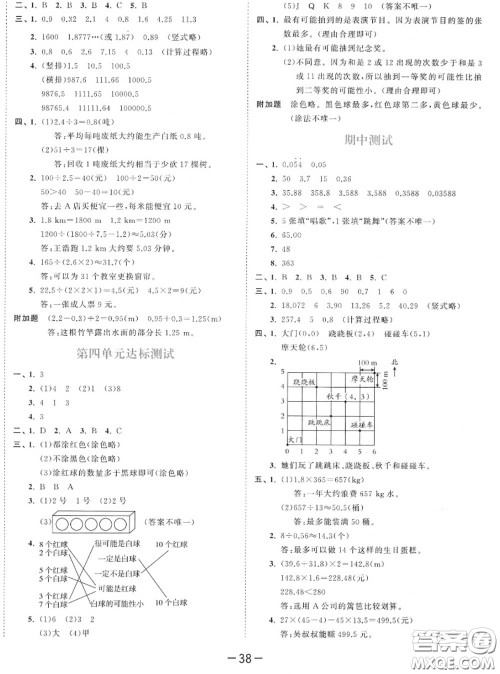 小儿郎2020秋53天天练五年级数学上册人教版参考答案