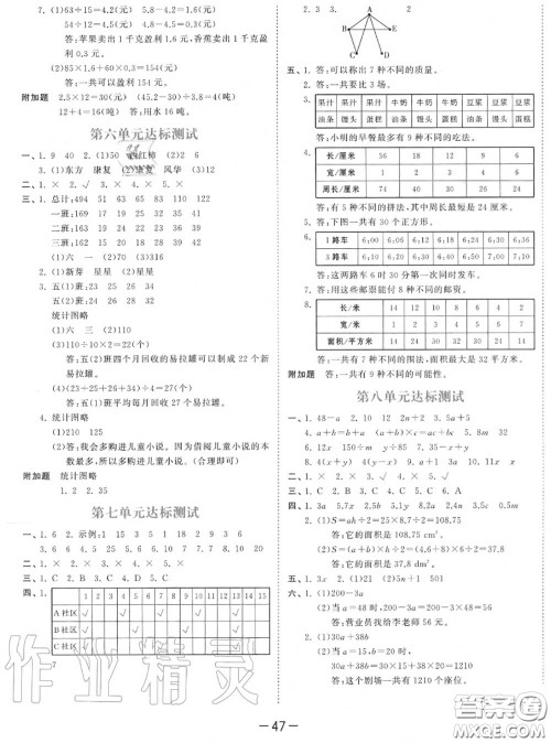 小儿郎2020秋53天天练五年级数学上册苏教版参考答案