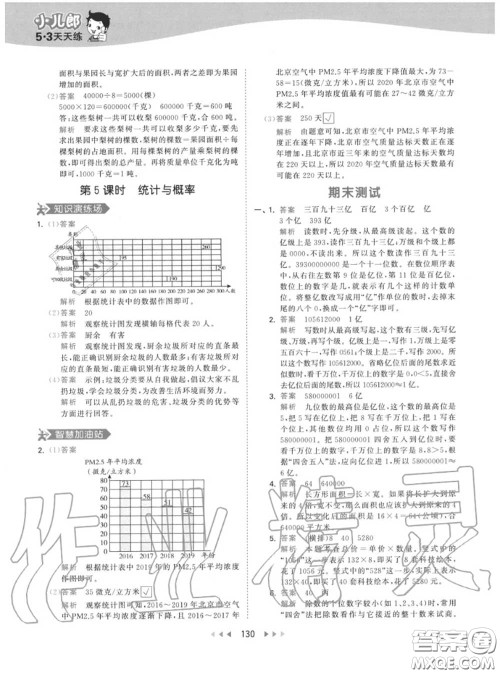 小儿郎2020秋53天天练四年级数学上册人教版参考答案