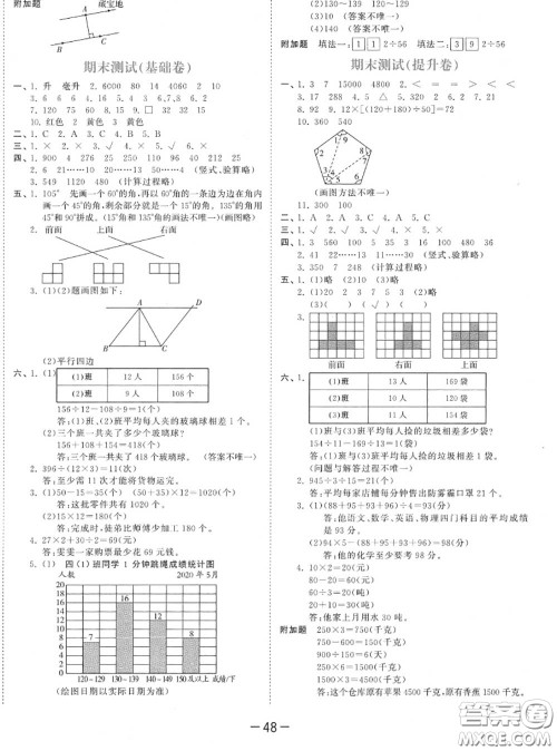 小儿郎2020秋53天天练四年级数学上册苏教版参考答案