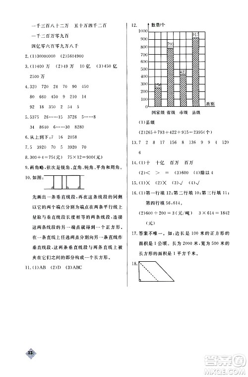 湖北教育出版社2020秋小学数学丢分题四年级上人教版参考答案