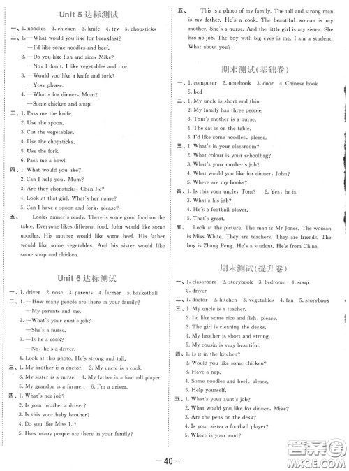 小儿郎2020秋53天天练四年级英语上册人教版参考答案