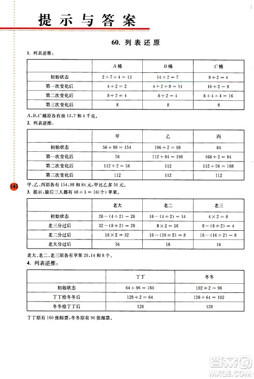 南京大学出版社2020年小学数学拓展学案60课4年级参考答案