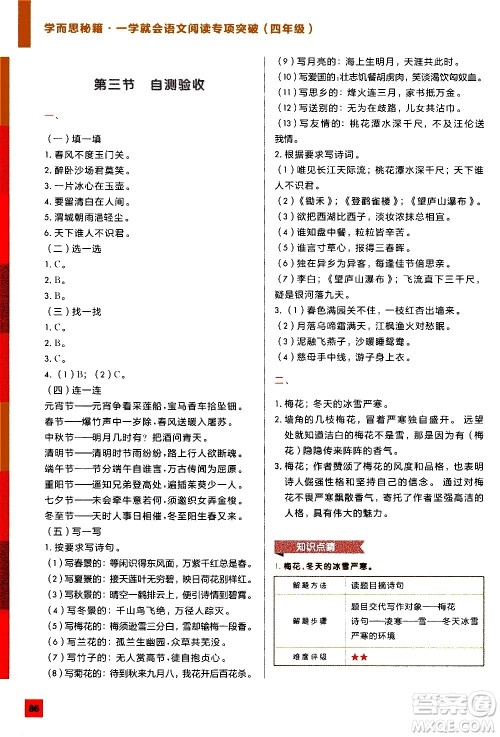 2020年学而思秘籍一学就会语文阅读专项突破四年级参考答案