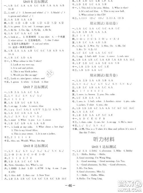 小儿郎2020秋53天天练三年级英语上册译林版参考答案