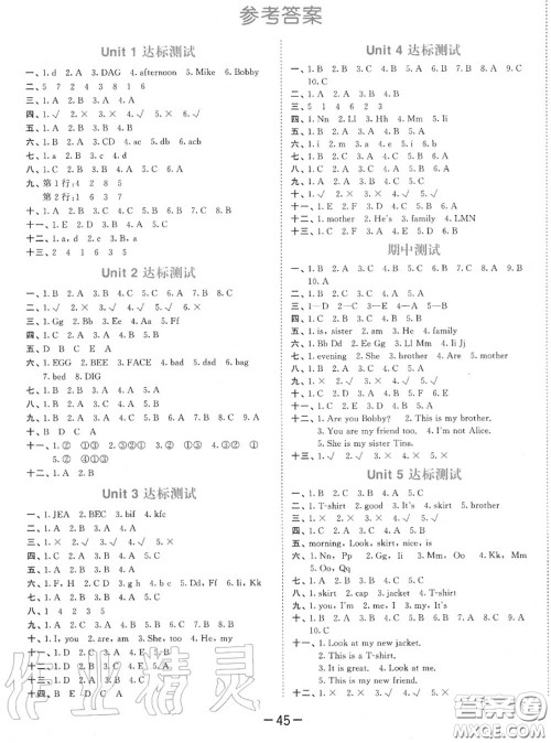 小儿郎2020秋53天天练三年级英语上册译林版参考答案