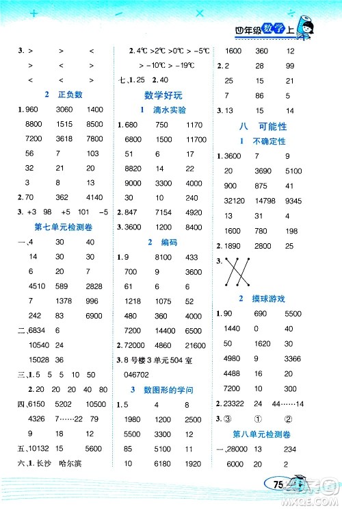 西安出版社2020年帮你学口算题卡数学四年级上册BS北师版参考答案