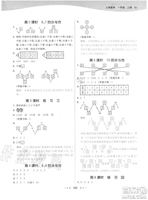 小儿郎2020秋53天天练一年级数学上册苏教版参考答案