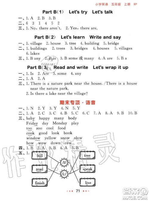 2020秋小儿郎53随堂测五年级英语上册人教版参考答案 2020秋小儿郎53随堂测五年级英语上册人教版参考答案