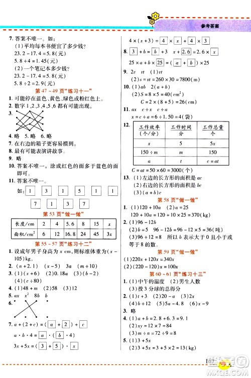 西安出版社2020年帮你学全讲归纳精练五年级上册数学RJ人教版参考答案