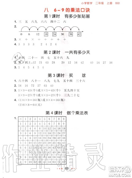 2020秋小儿郎53随堂测二年级数学上册北师版参考答案