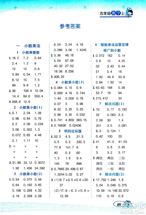 西安出版社2020年帮你学口算题卡数学五年级上册RJ人教版参考答案