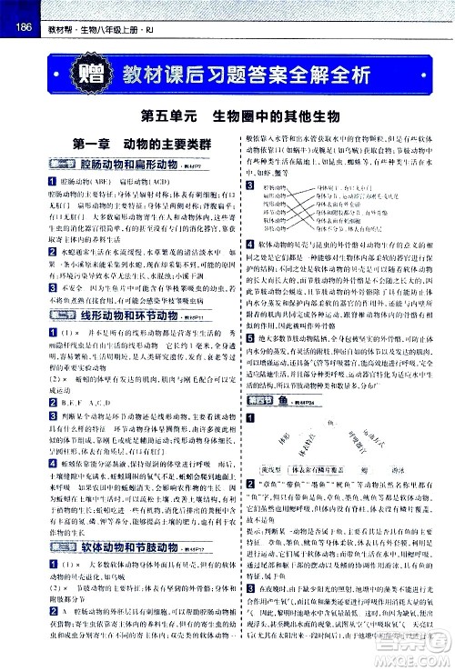 南京师范大学出版社2020秋教材帮初中生物八年级上册RJ人教版参考答案