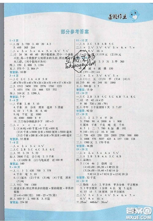 中原农民出版社2020年豫新锐暑假作业三年级数学江苏版答案 中原农民出版社2020年豫新锐暑假作业三年级数学江苏版答案