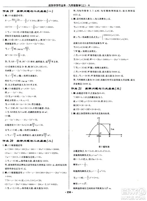龙门书局2020秋启东中学作业本九年级数学上册R人教版参考答案