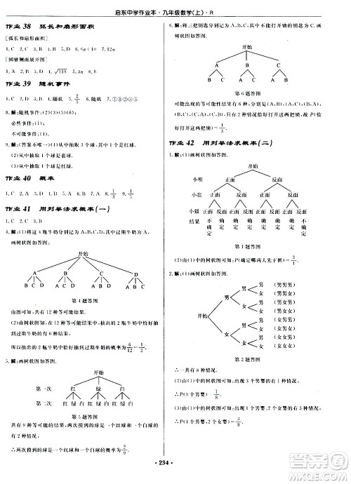 龙门书局2020秋启东中学作业本九年级数学上册R人教版参考答案