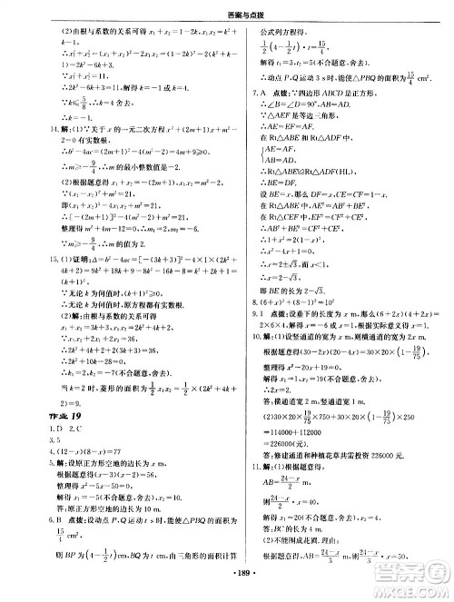 龙门书局2020秋启东中学作业本九年级数学上册BS北师版参考答案