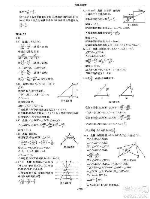 龙门书局2020秋启东中学作业本九年级数学上册BS北师版参考答案