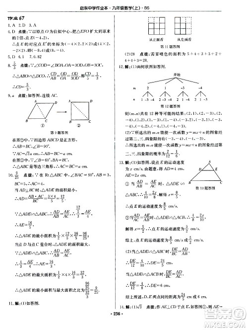 龙门书局2020秋启东中学作业本九年级数学上册BS北师版参考答案