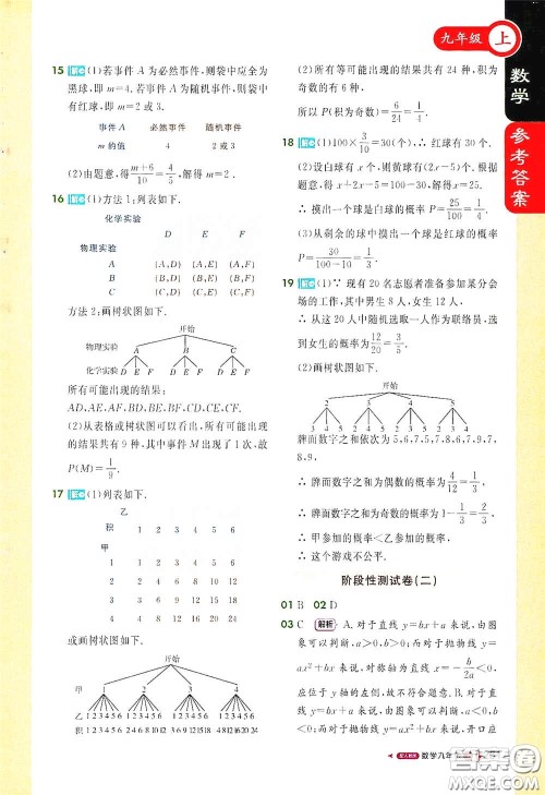 北京教育出版社2020秋1+1轻巧夺冠课堂直播九年级数学上册北师大版答案