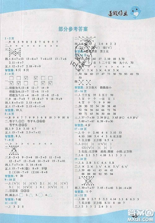 中原农民出版社2020年豫新锐暑假作业一年级数学江苏版答案