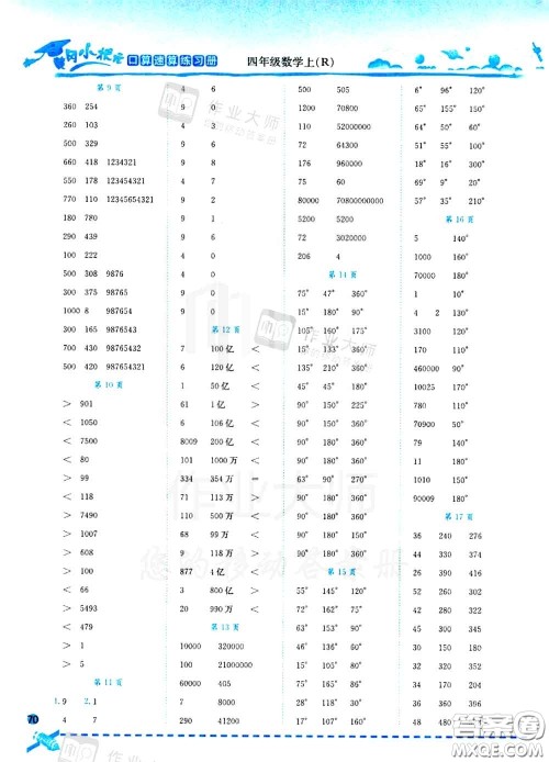 2020秋黄冈小状元口算速算练习册四年级数学上册人教版答案