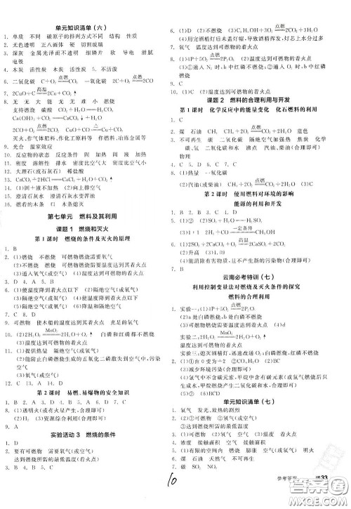 阳光出版社2020全品作业本九年级化学新课标人教版云南专用答案