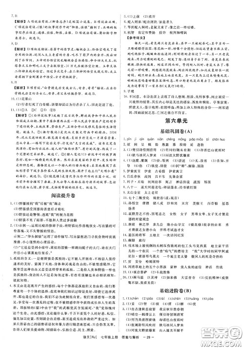 2020全效学习课时提优七年级语文上册人教版精华版答案