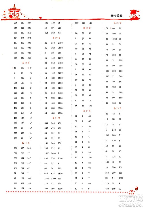 龙门书局2020秋黄冈小状元口算速算练习册三年级数学上BS北师版参考答案