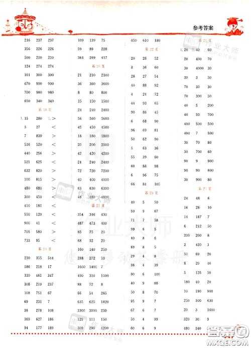 2020秋黄冈小状元口算速算练习册三年级数学上册北师版答案