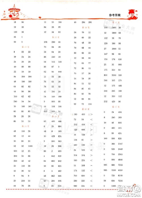 2020秋黄冈小状元口算速算练习册三年级数学上册北师版答案