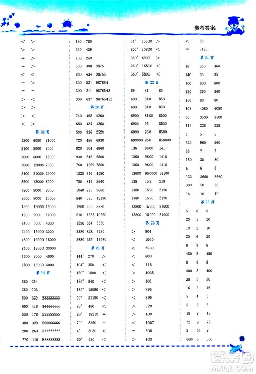 龙门书局2020秋黄冈小状元口算速算练习册四年级数学上BS北师版参考答案
