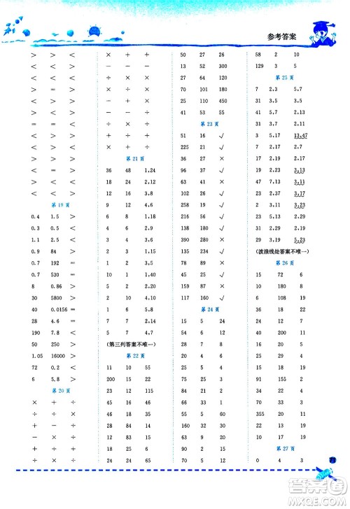 龙门书局2020秋黄冈小状元口算速算练习册五年级数学上BS北师版参考答案