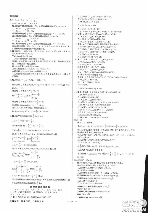 2020全效学习课时提优八年级数学上册浙教版答案