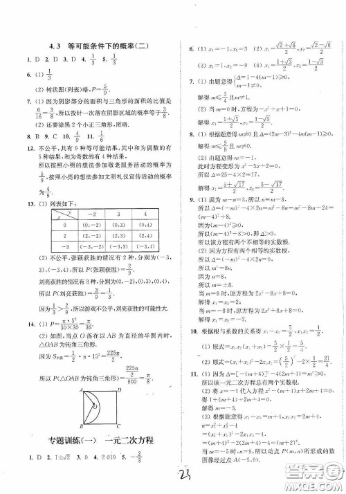 延边大学出版社2020南通小题课时作业本九年级数学上册江苏版答案