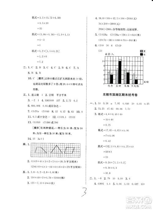 江苏人民出版社2020秋实验班提优训练数学五年级上JSJY江苏教育版参考答案