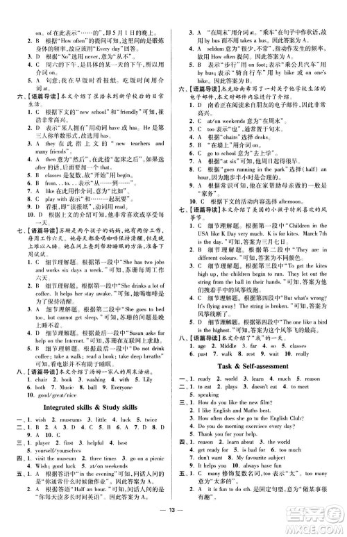 江苏凤凰科学技术出版社2020秋初中英语小题狂做提优版七年级上译林版参考答案