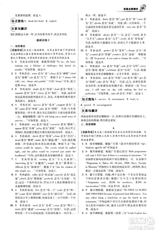 江苏凤凰科学技术出版社2020秋初中英语小题狂做巅峰版八年级上译林版参考答案