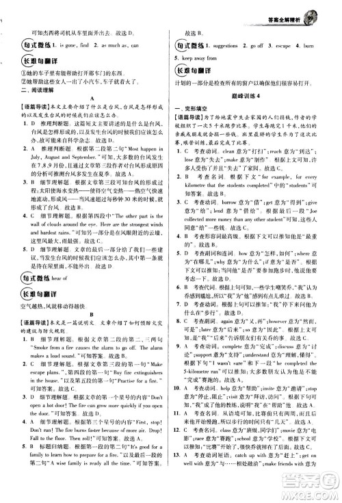 江苏凤凰科学技术出版社2020秋初中英语小题狂做巅峰版八年级上译林版参考答案