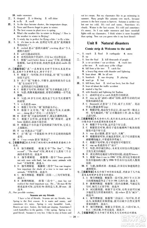 江苏凤凰科学技术出版社2020秋初中英语小题狂做提优版八年级上译林版参考答案