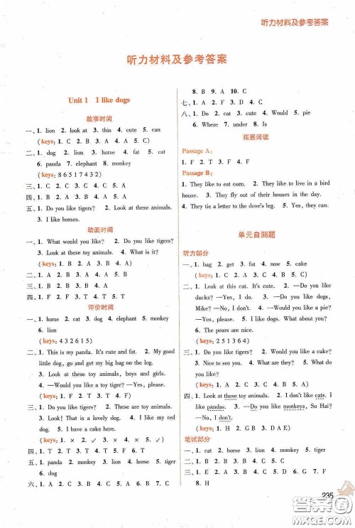 江苏凤凰美术出版社2020名师点拨课课通教材全解析四年级英语上册江苏版答案