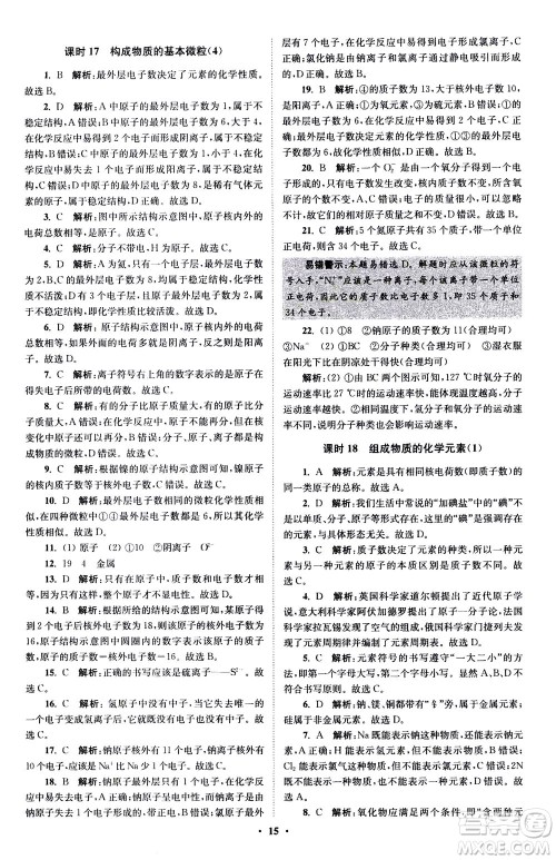 江苏凤凰科学技术出版社2020秋初中化学小题狂做提优版九年级上HJ沪教版参考答案
