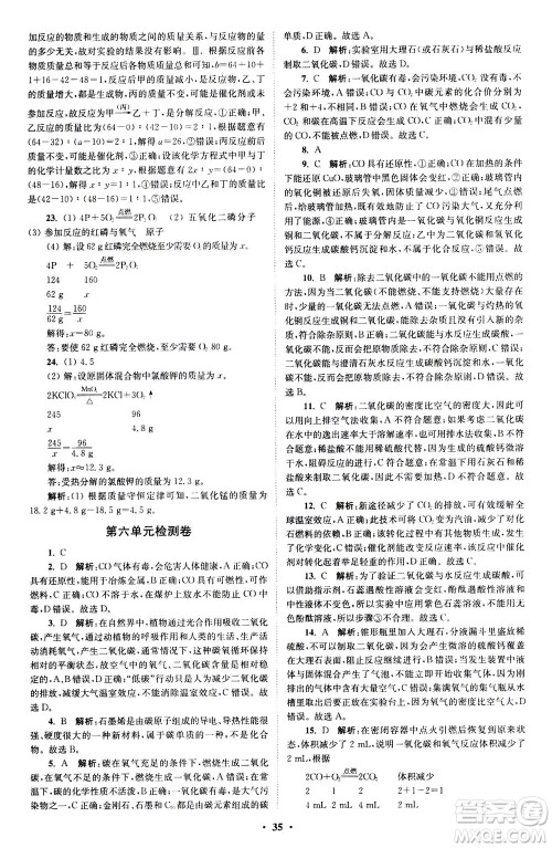 江苏凤凰科学技术出版社2020秋初中化学小题狂做提优版九年级上RJ人教版参考答案