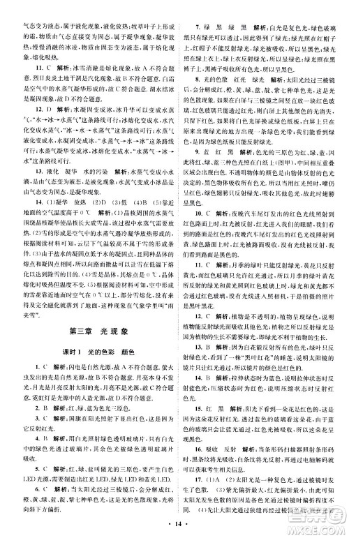 江苏凤凰科学技术出版社2020秋初中物理小题狂做巅峰版八年级上苏科版参考答案 江苏凤凰科学技术出版社2020秋初中物理小题狂做巅峰版八年级上苏科版参考答案